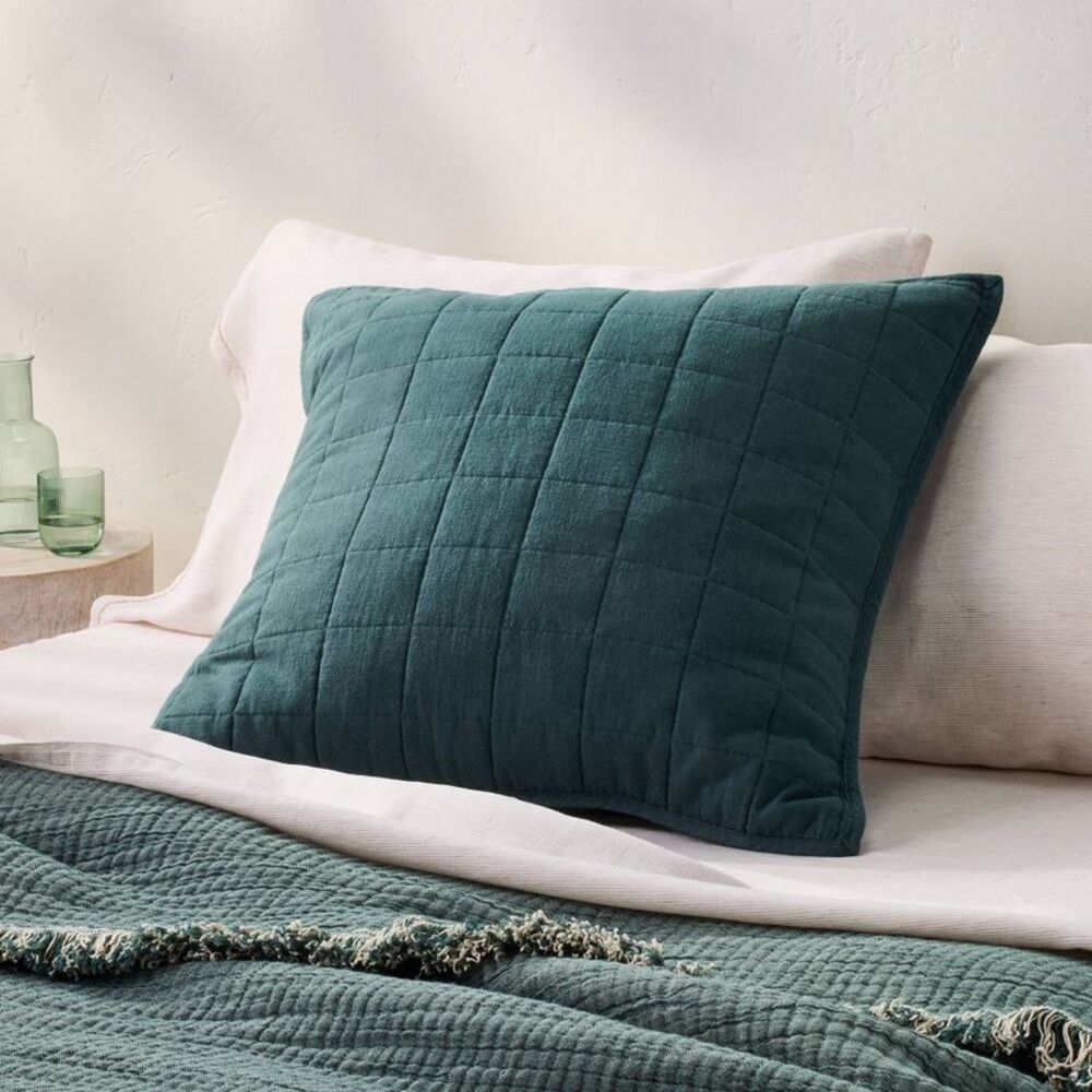 Euro Heavyweight Woven Linen Blend Zippered Quilt Sham - Dark Teal